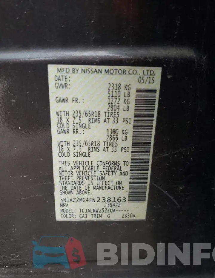 5N1AZ2MG4FN238163 Photo# 13