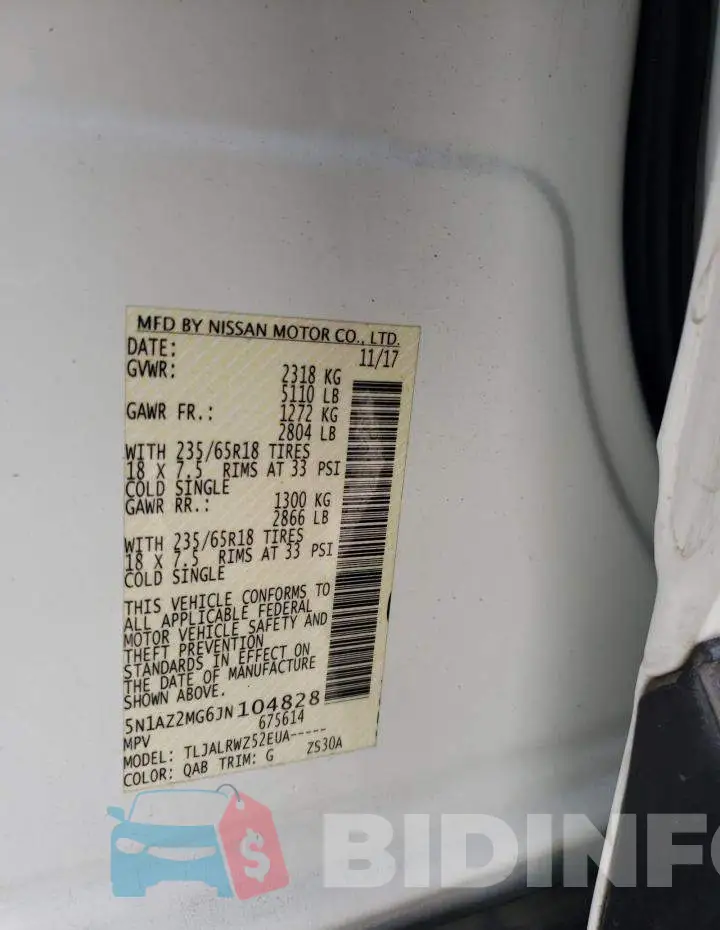 5N1AZ2MG6JN104828 Photo# 13