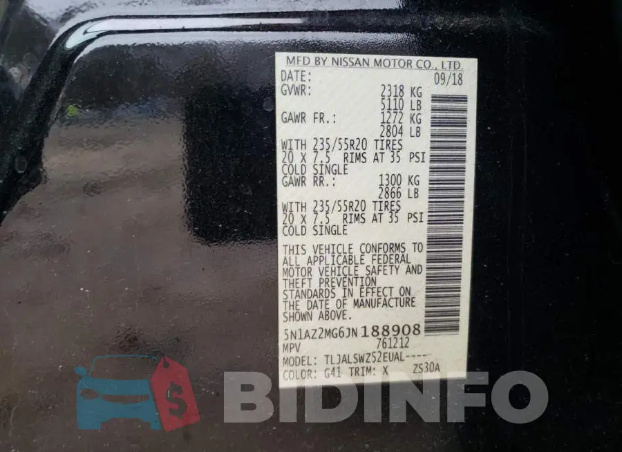 5N1AZ2MG6JN188908 Photo# 14