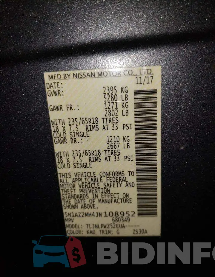 5N1AZ2MH4JN108952 Photo# 10