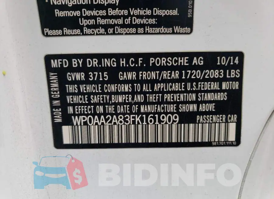 WP0AA2A83FK161909 Photo# 12