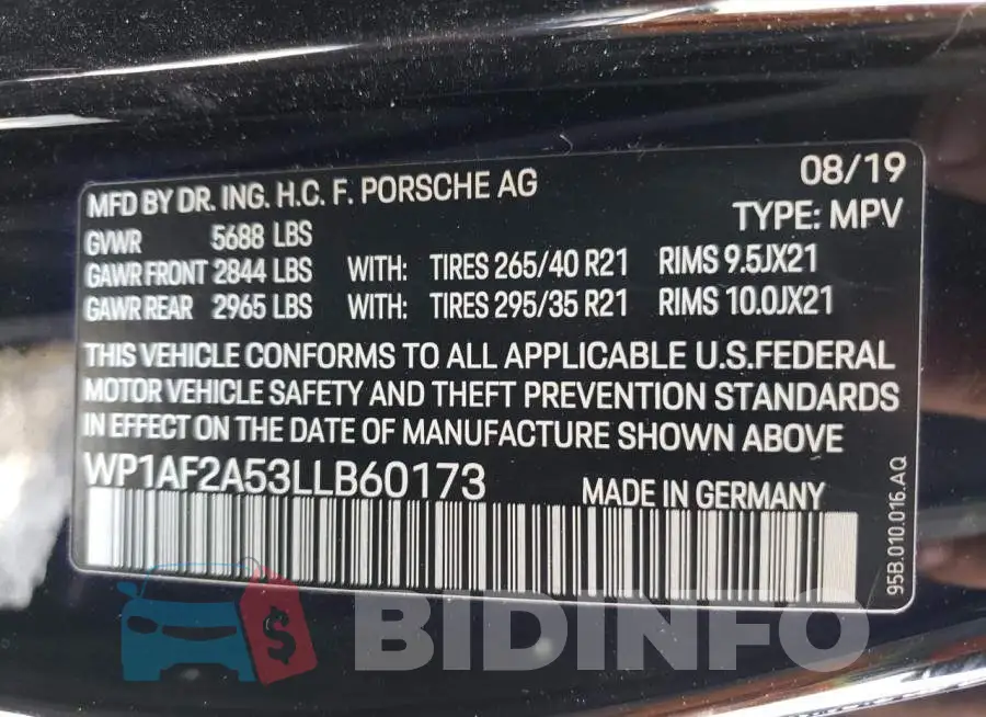 WP1AF2A53LLB60173 Photo# 14
