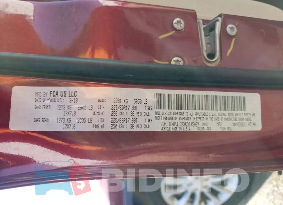 1C4PJLCBXKD145424 Photo# 13