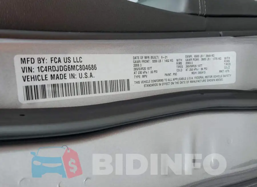 1C4RDJDG6MC804686 Photo# 14