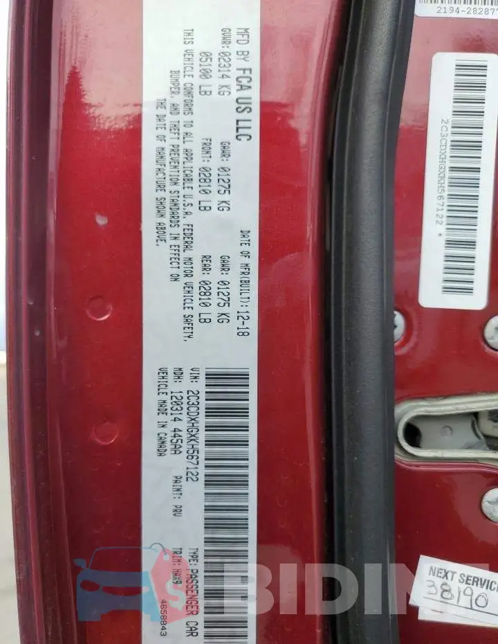 2C3CDXHGXKH567122 Photo# 13