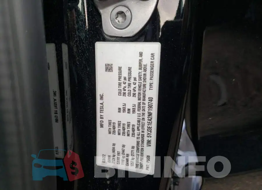 5YJ3E1EA2NF190740 Photo# 12
