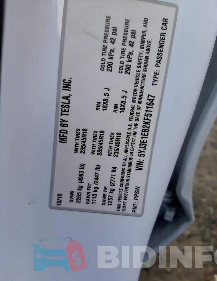 5YJ3E1EB2KF511647 Photo# 12