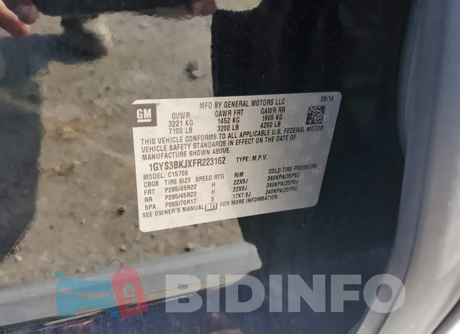 1GYS3BKJXFR223162 Photo# 13