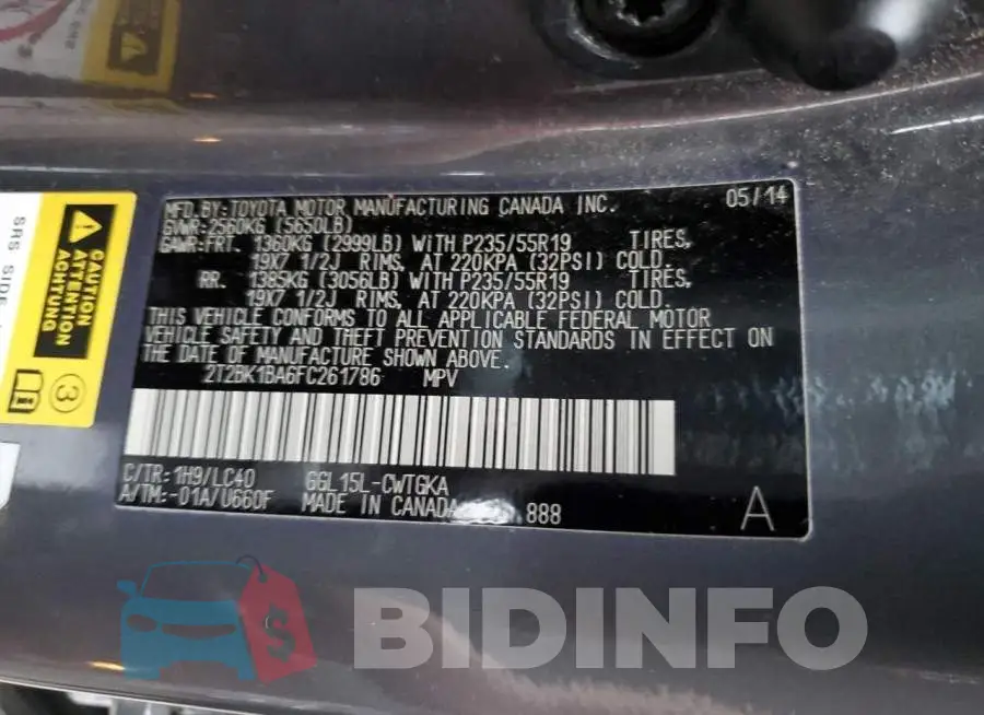 2T2BK1BA6FC261786 Photo# 13