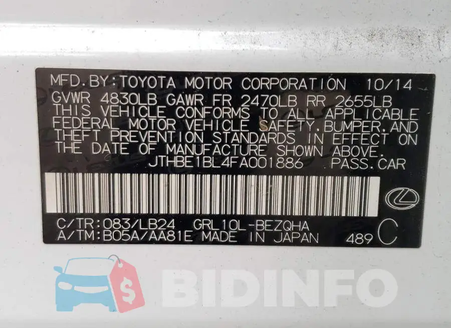 JTHBE1BL4FA001886 Photo# 12