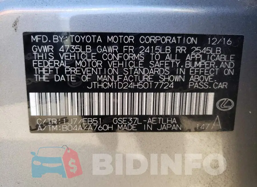 JTHCM1D24H5017724 Photo# 13