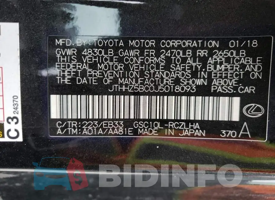 JTHHZ5BC0J5018093 Photo# 12