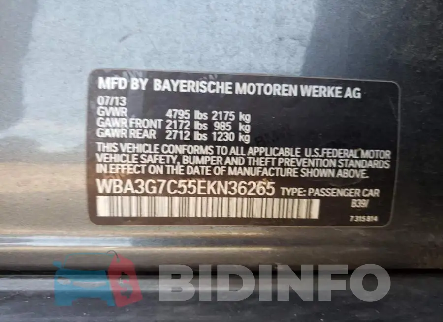 WBA3G7C55EKN36265 Photo# 12