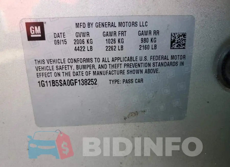 1G11B5SA0GF138252 Photo# 12