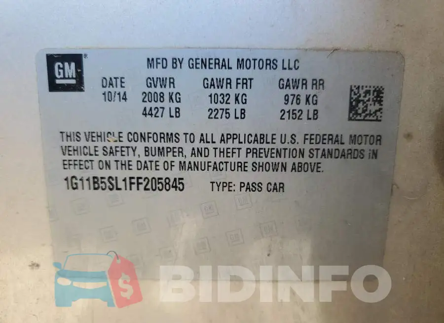 1G11B5SL1FF205845 Photo# 10