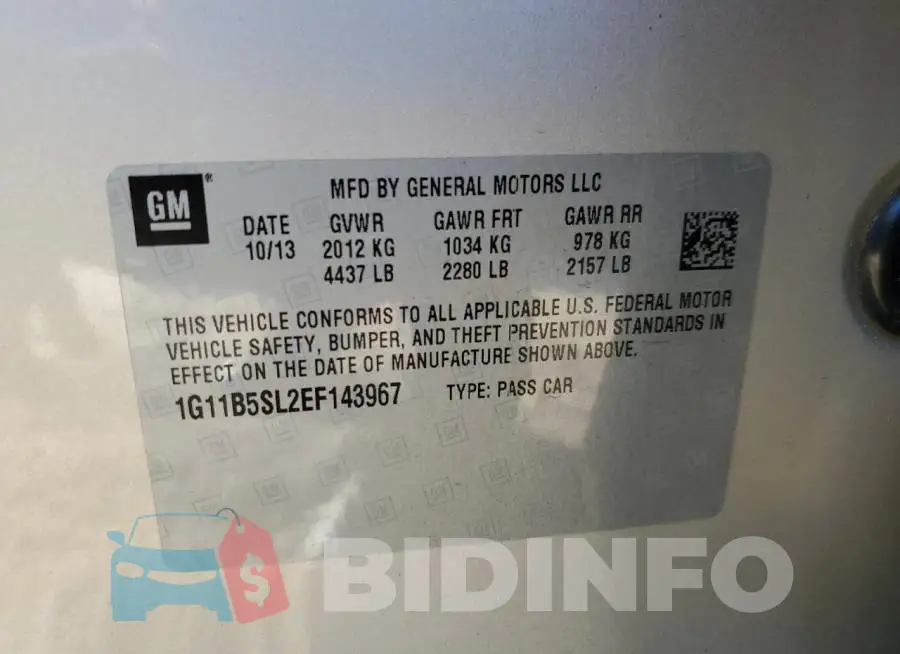 1G11B5SL2EF143967 Photo# 12