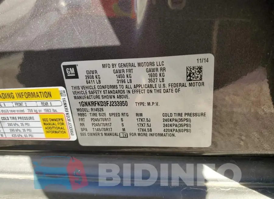 1GNKRFKD3FJ233950 Photo# 12