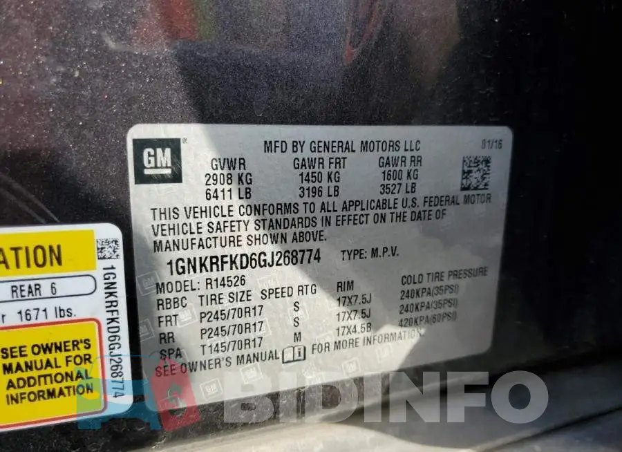 1GNKRFKD6GJ268774 Photo# 12