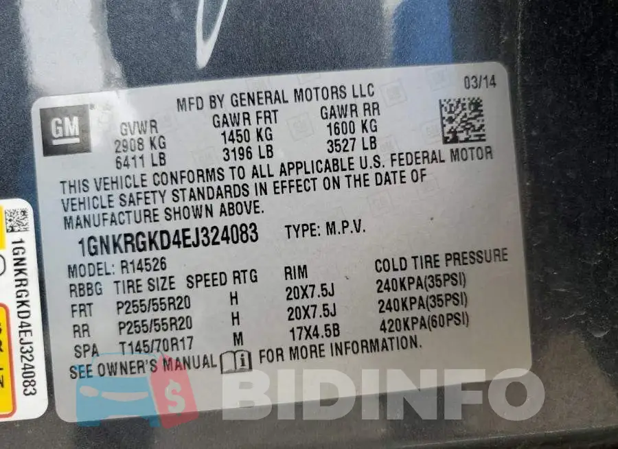 1GNKRGKD4EJ324083 Photo# 13