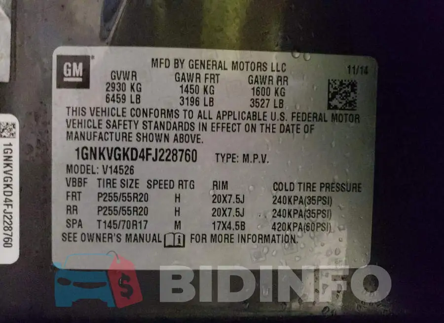 1GNKVGKD4FJ228760 Photo# 13
