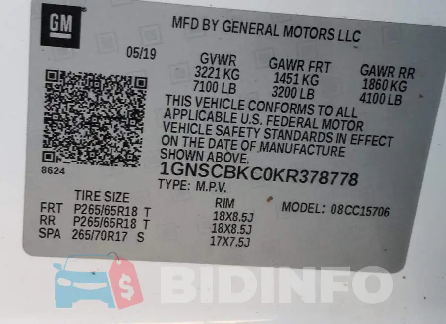 1GNSCBKC0KR378778 Photo# 13