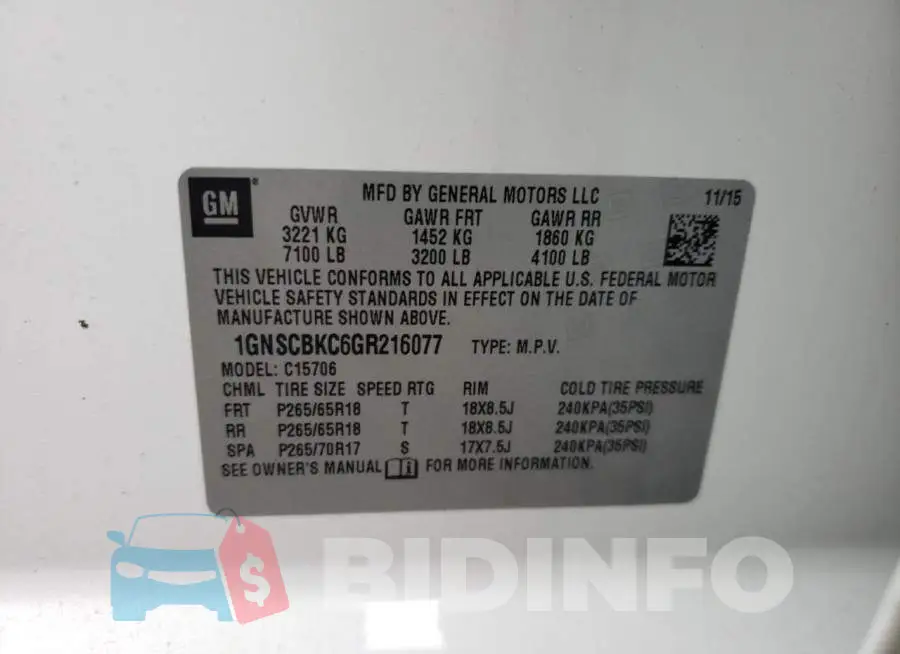 1GNSCBKC6GR216077 Photo# 13