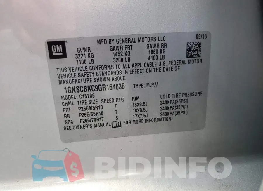1GNSCBKC9GR164038 Photo# 13