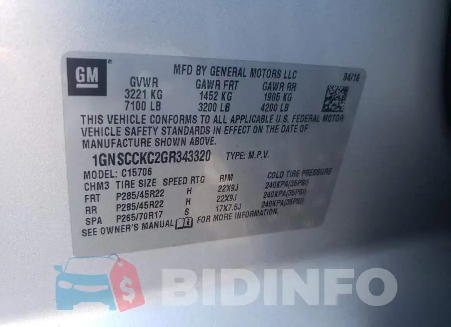 1GNSCCKC2GR343320 Photo# 13