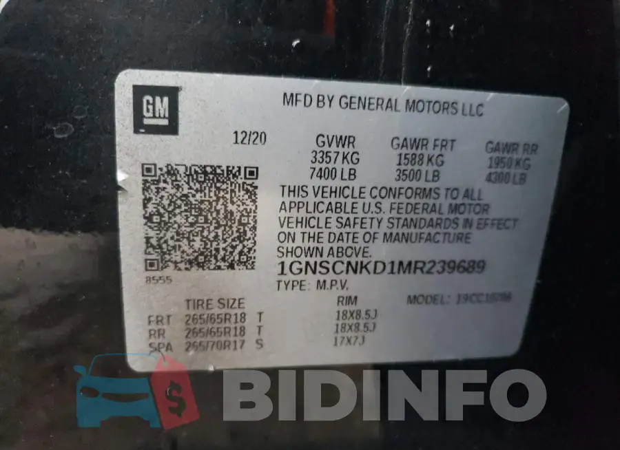 1GNSCNKD1MR239689 Photo# 12