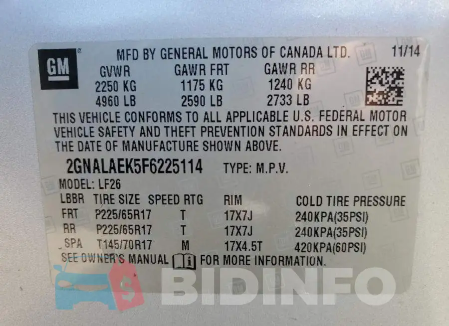 2GNALAEK5F6225114 Photo# 10