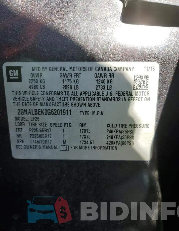 2GNALBEK0G6201911 Photo# 12