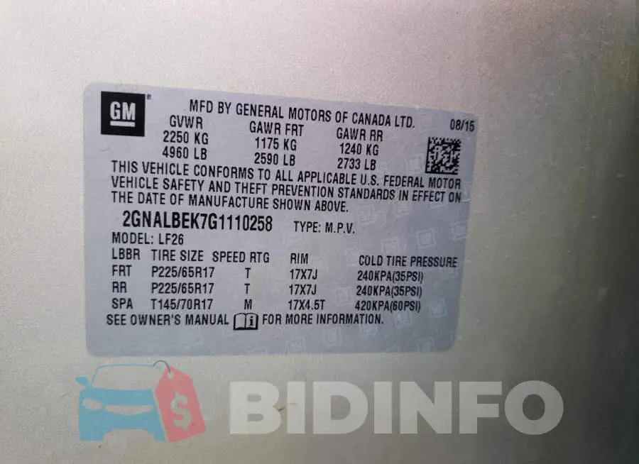 2GNALBEK7G1110258 Photo# 13
