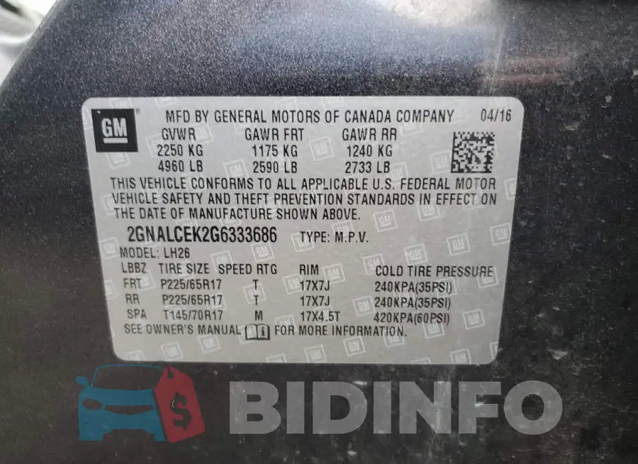 2GNALCEK2G6333686 Photo# 13
