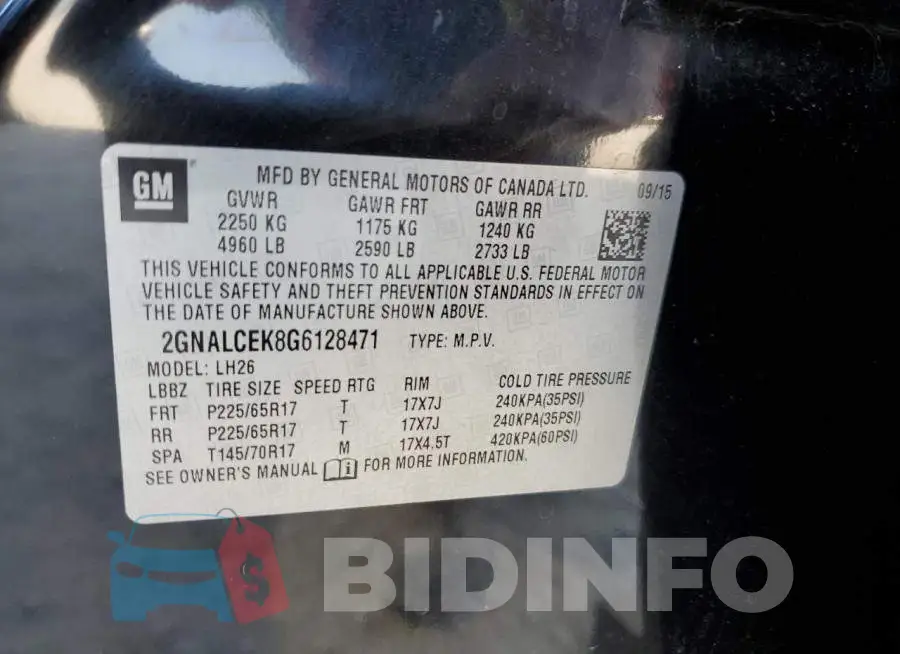 2GNALCEK8G6128471 Photo# 13