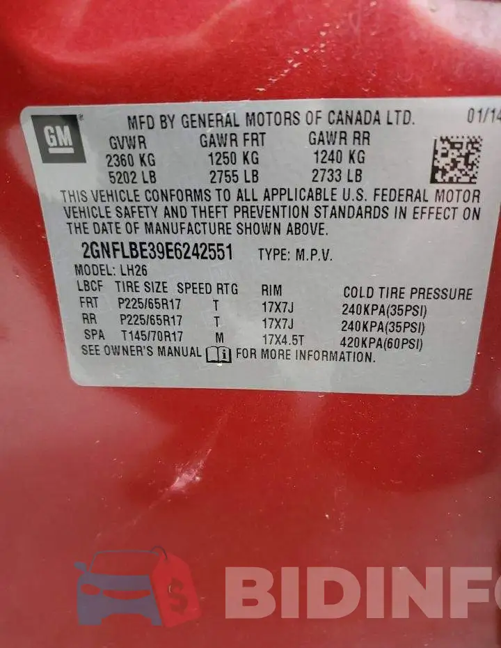2GNFLBE39E6242551 Photo# 12
