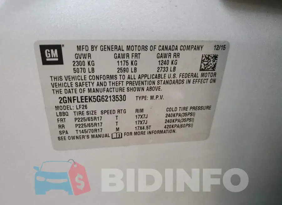 2GNFLEEK5G6213530 Photo# 12