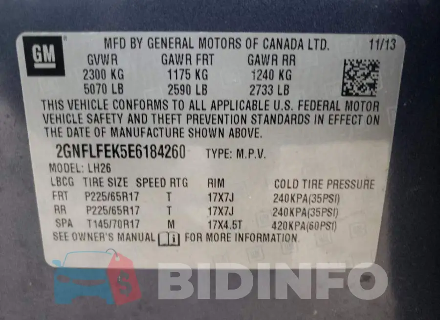 2GNFLFEK5E6184260 Photo# 14