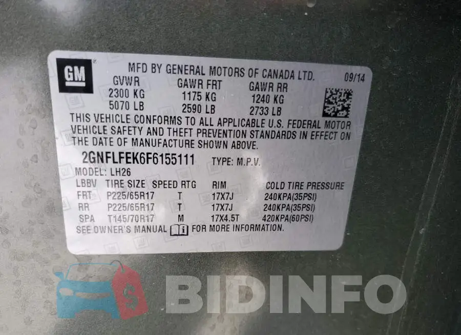 2GNFLFEK6F6155111 Photo# 13