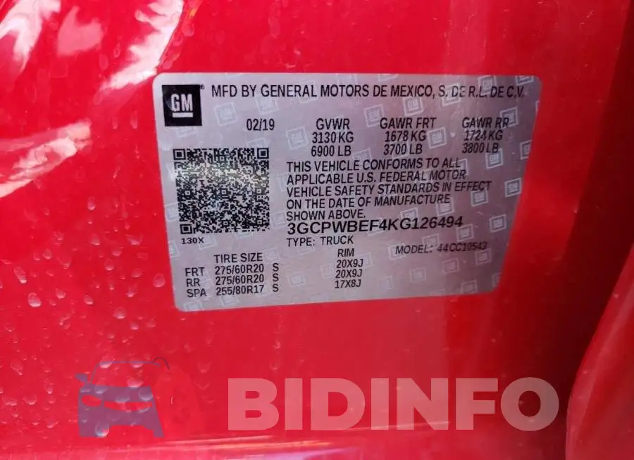 3GCPWBEF4KG126494 Photo# 12