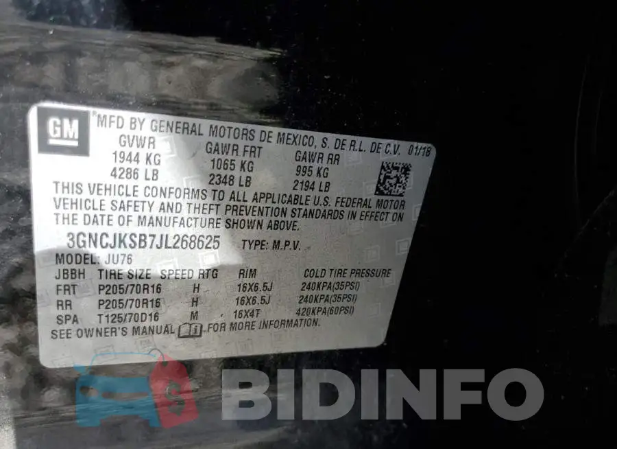 3GNCJKSB7JL268625 Photo# 12