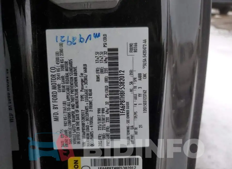 1FA6P8TH8F5382012 Photo# 12