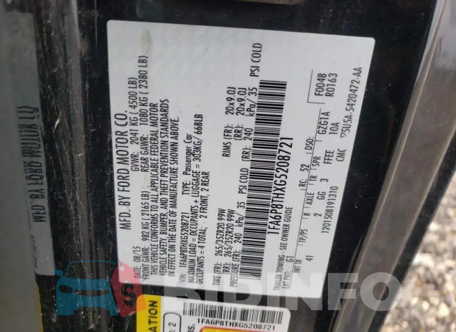 1FA6P8THXG5208721 Photo# 12
