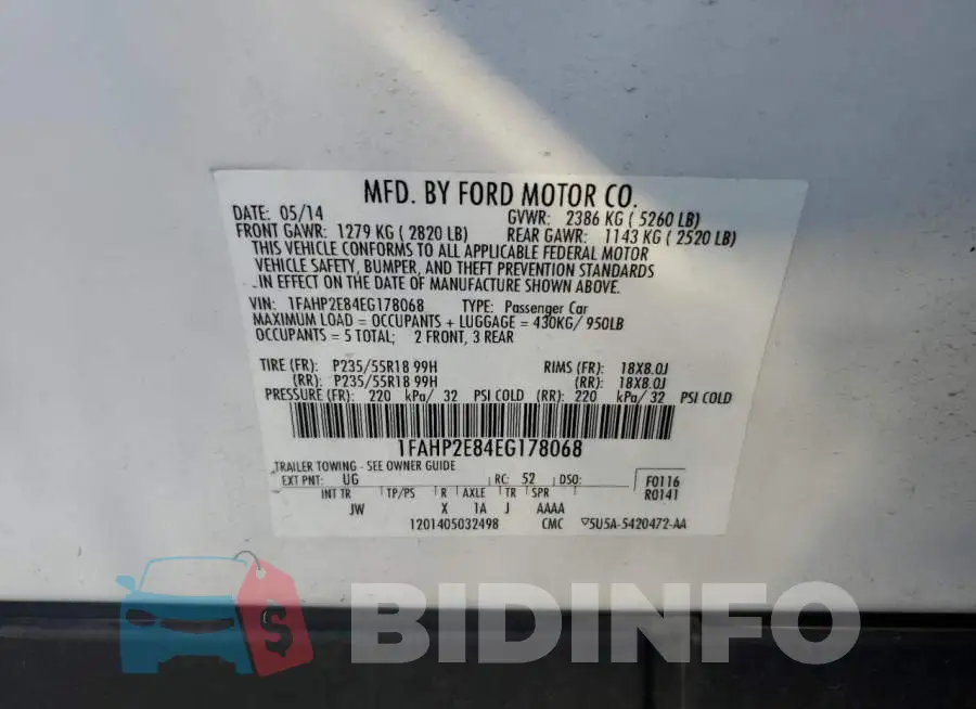 1FAHP2E84EG178068 Photo# 12