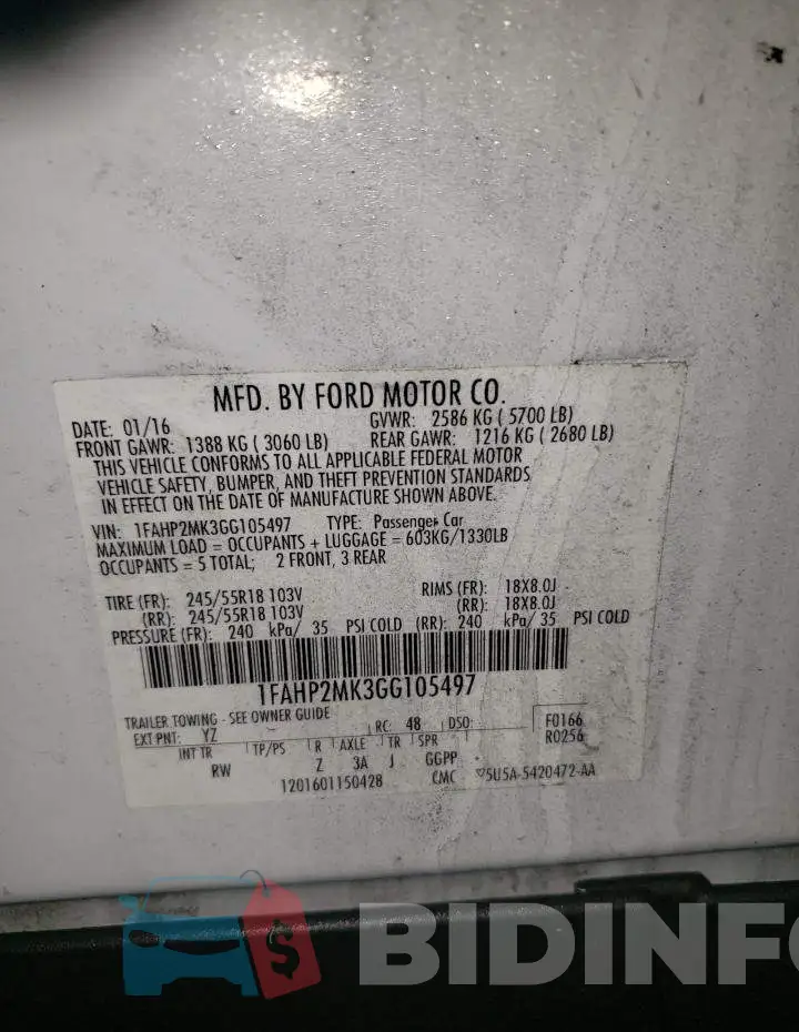 1FAHP2MK3GG105497 Photo# 12