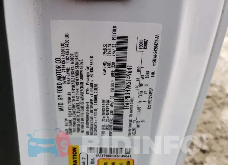 1FATP8UH9K5149641 Photo# 12