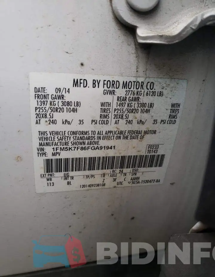 1FM5K7F86FGA91941 Photo# 12