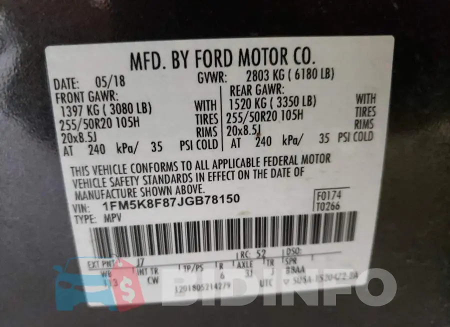1FM5K8F87JGB78150 Photo# 14