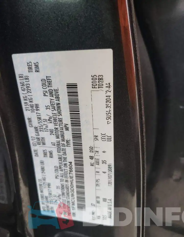 1FMCU9GD0HUE76604 Photo# 14