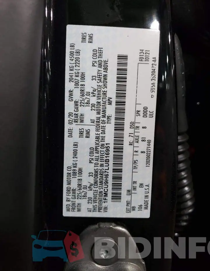 1FMCU9H67LUB16951 Photo# 14