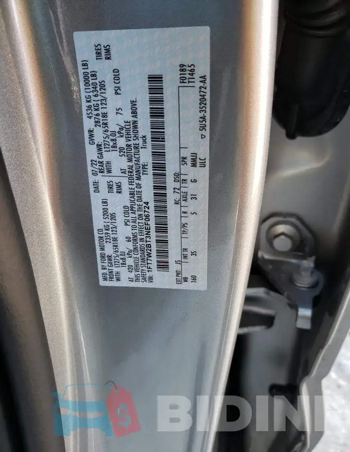 1FT7W2BT3NEF06724 Photo# 12